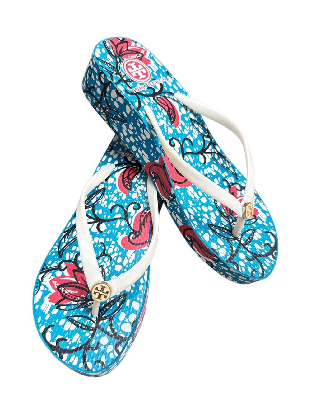 TORY BURCH FLORAL PLATFORM WEDGES